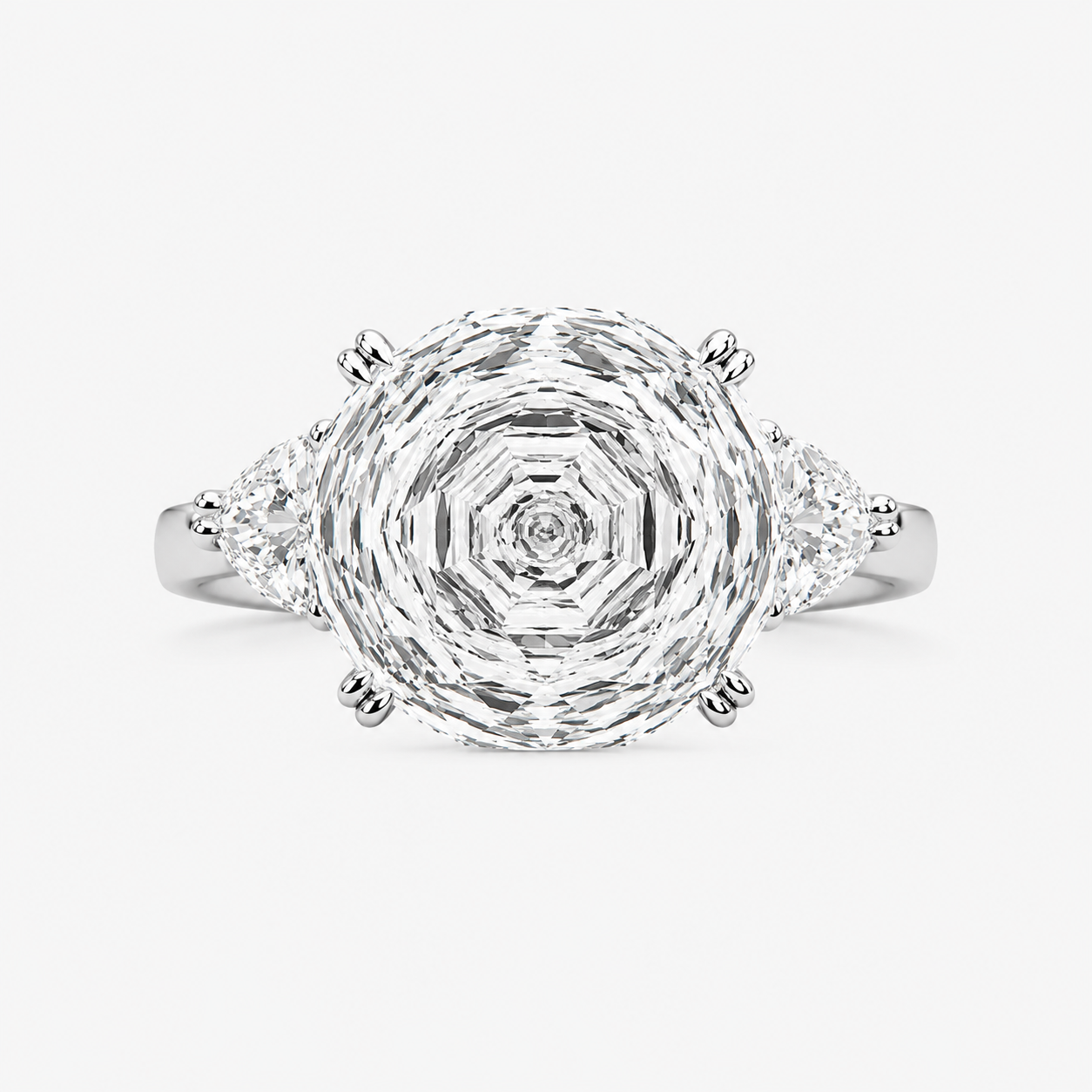 5ct Rose Cut White Sapphire Three-Stone Engagement Ring