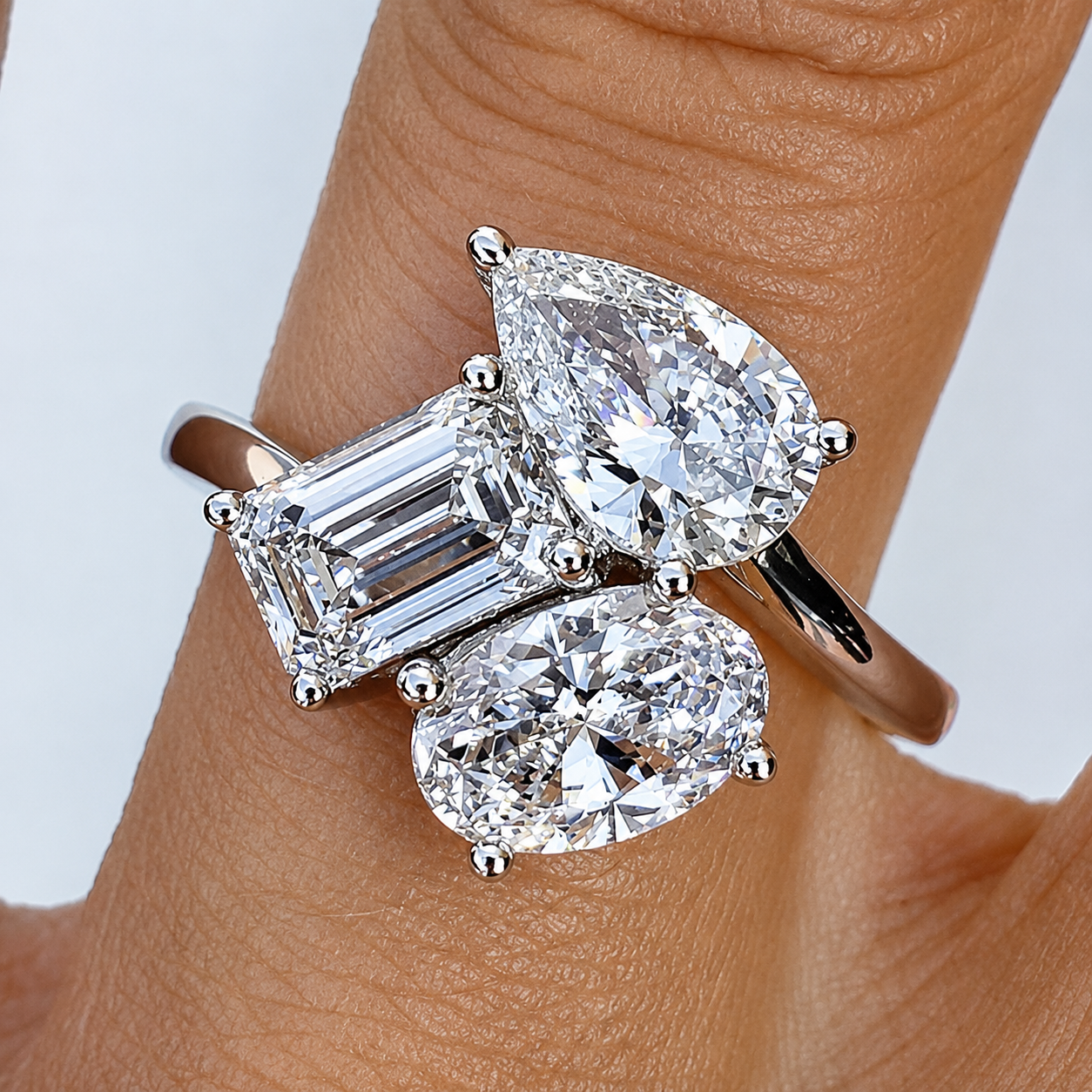 Multi-Cut Three-stone White Sapphire Engagement Ring