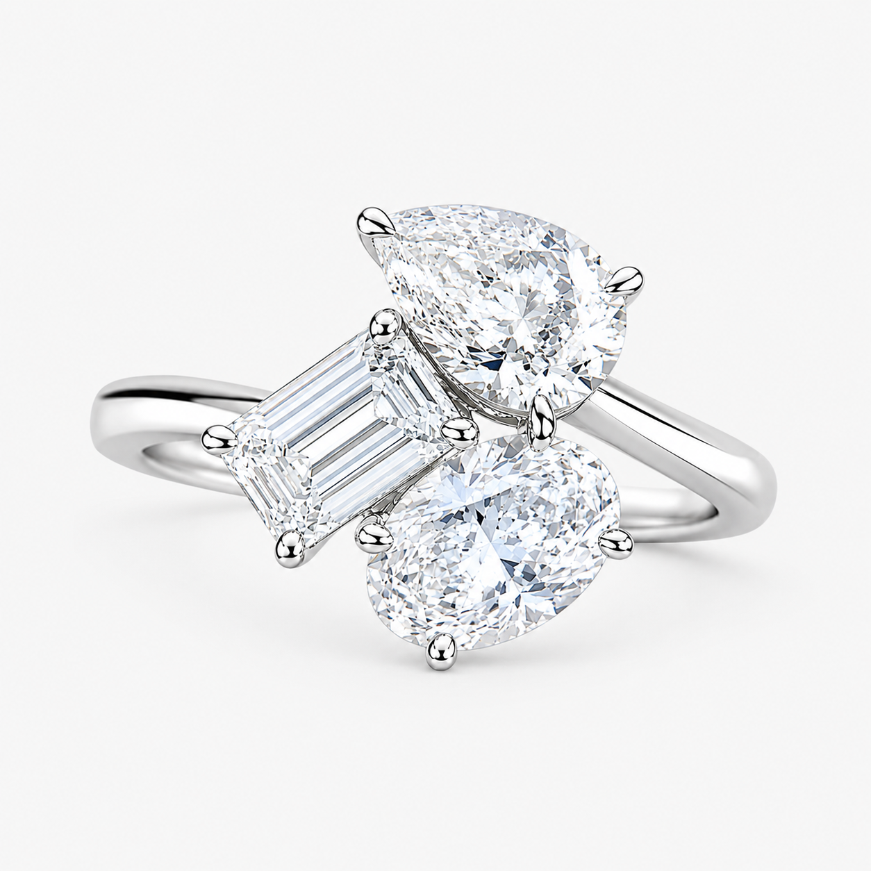 Multi-Cut Three-stone White Sapphire Engagement Ring