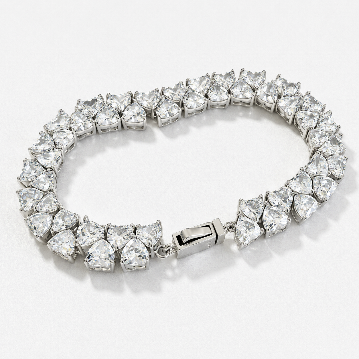 Double Heart Cut White Sapphire Men's Tennis Bracelet
