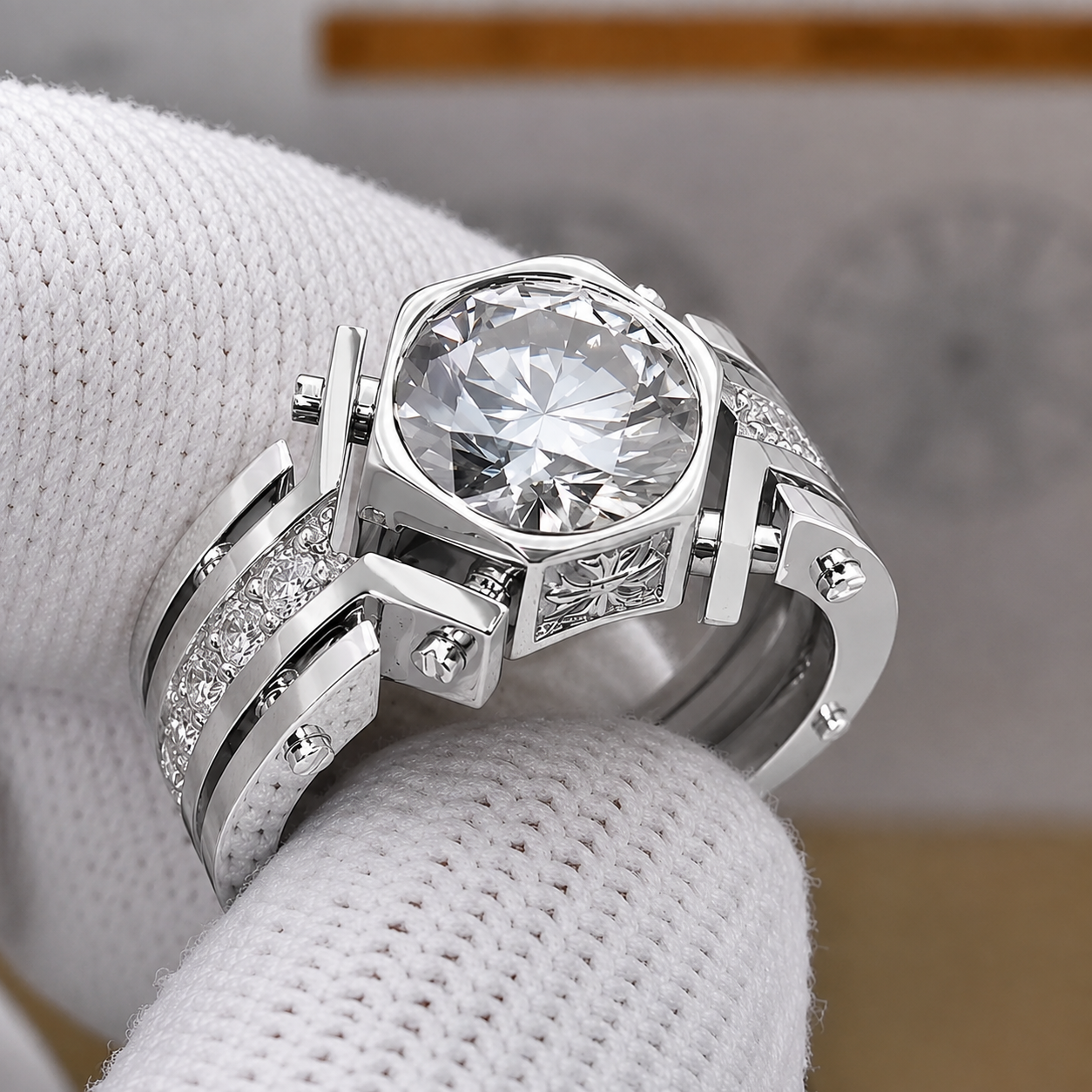3ct Round Cut White Sapphire Men's Engagement Ring
