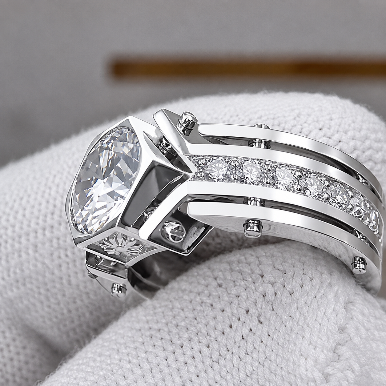 3ct Round Cut White Sapphire Men's Engagement Ring