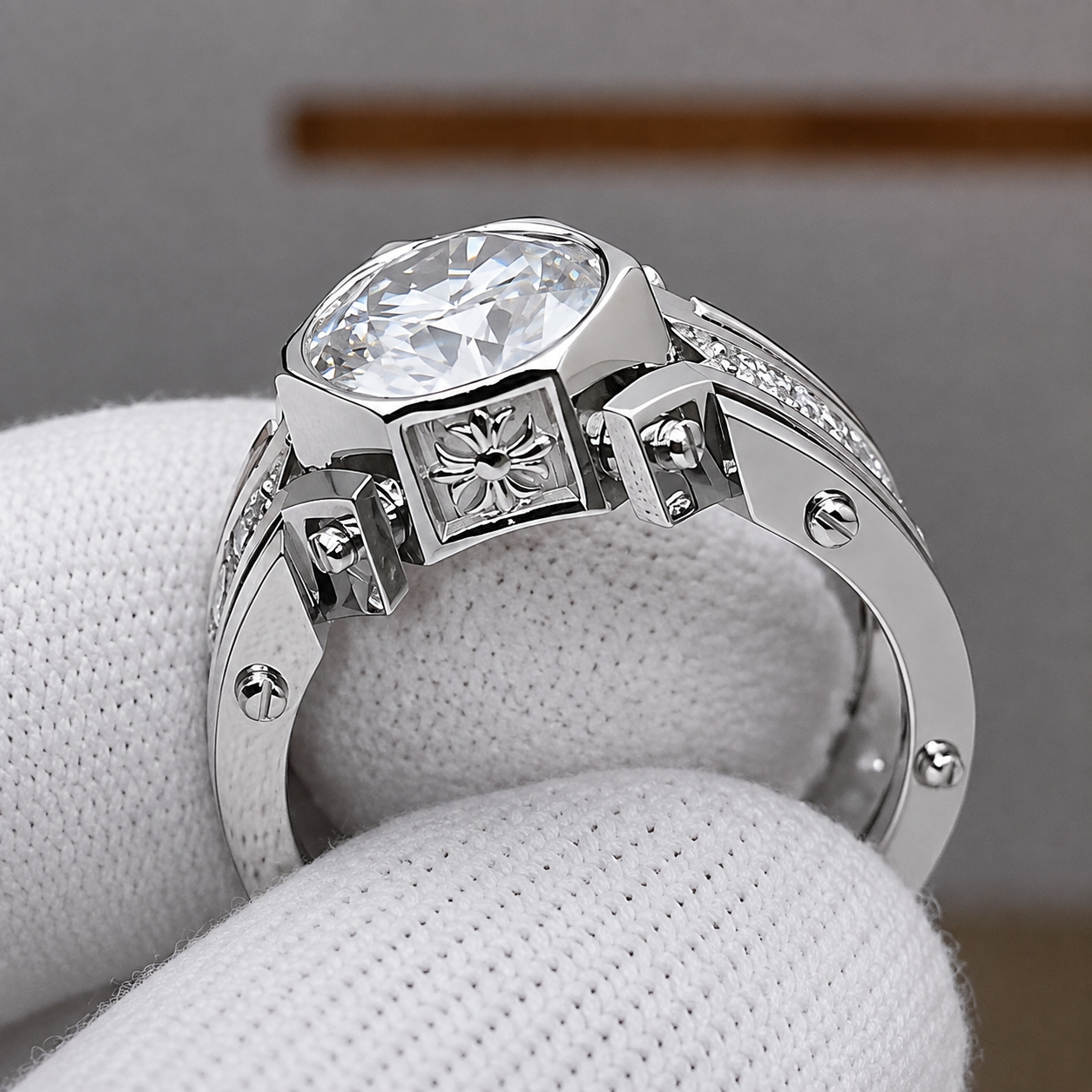 3ct Round Cut White Sapphire Men's Engagement Ring