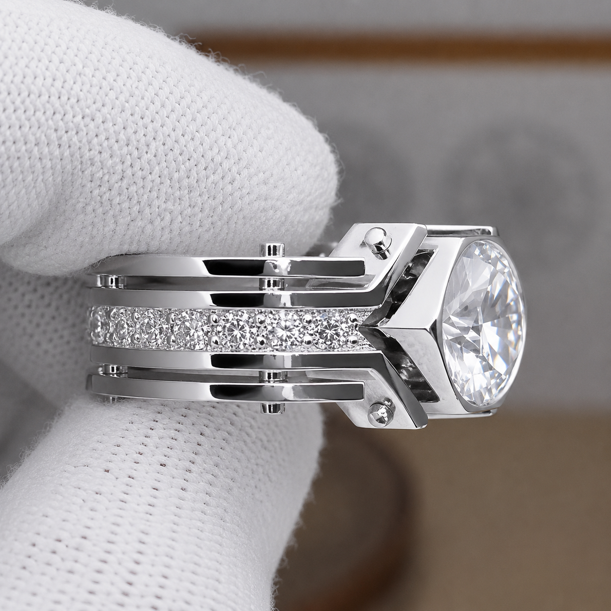 3ct Round Cut White Sapphire Men's Engagement Ring
