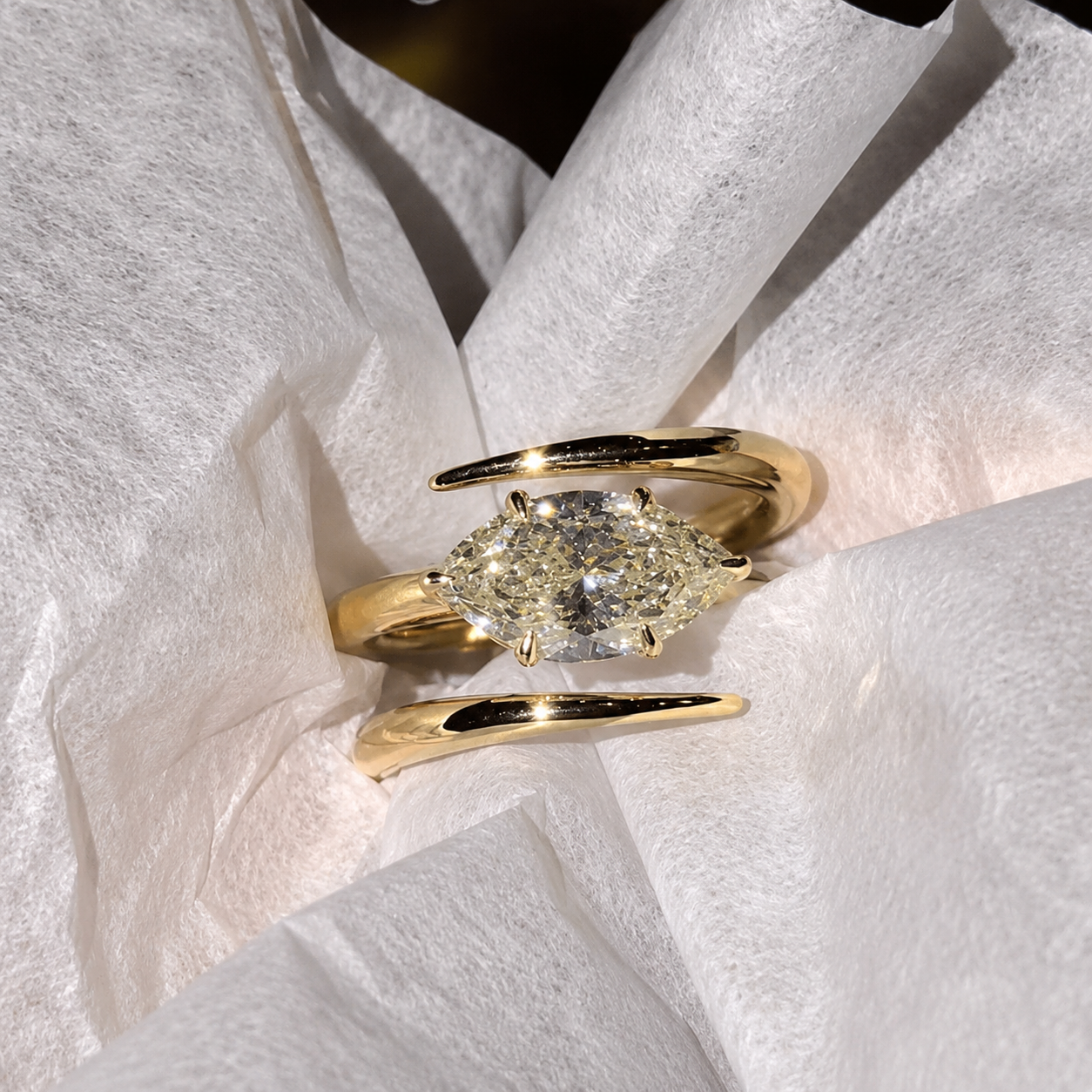 2.25ct Hexagona Marquise Cut Lemon Sapphire Coil Engagement Ring