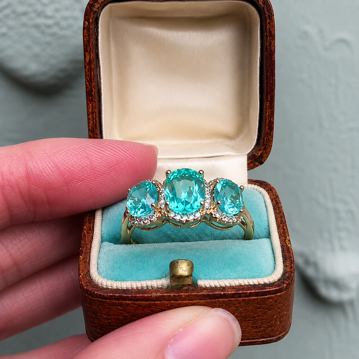 7.95ct Three-stone Halo Oval Cut Paraiba / Pink / Purple Sapphire Eternity Ring (3 Color Options)