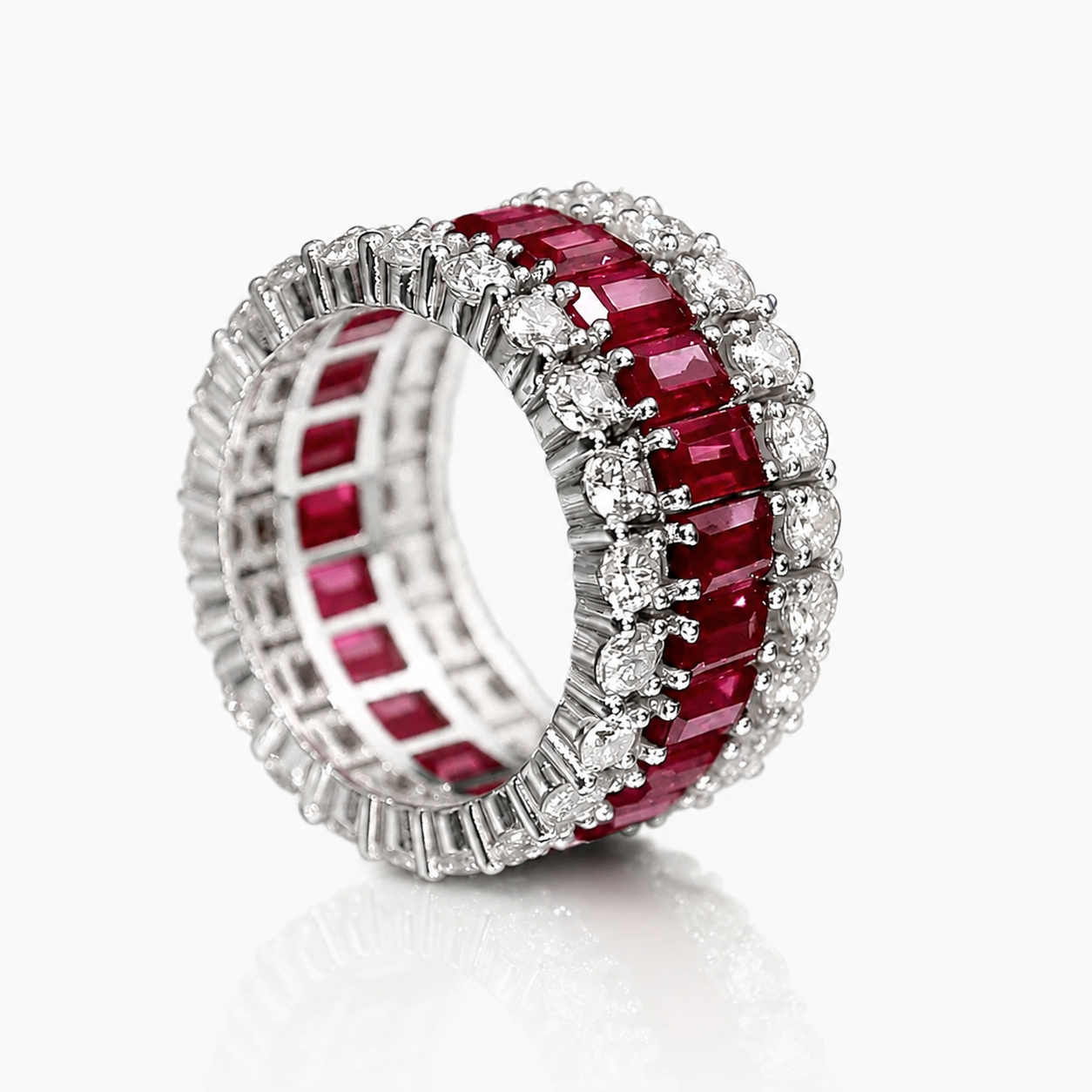 7.35ct Emerald Cut Ruby Sapphire Wedding Band