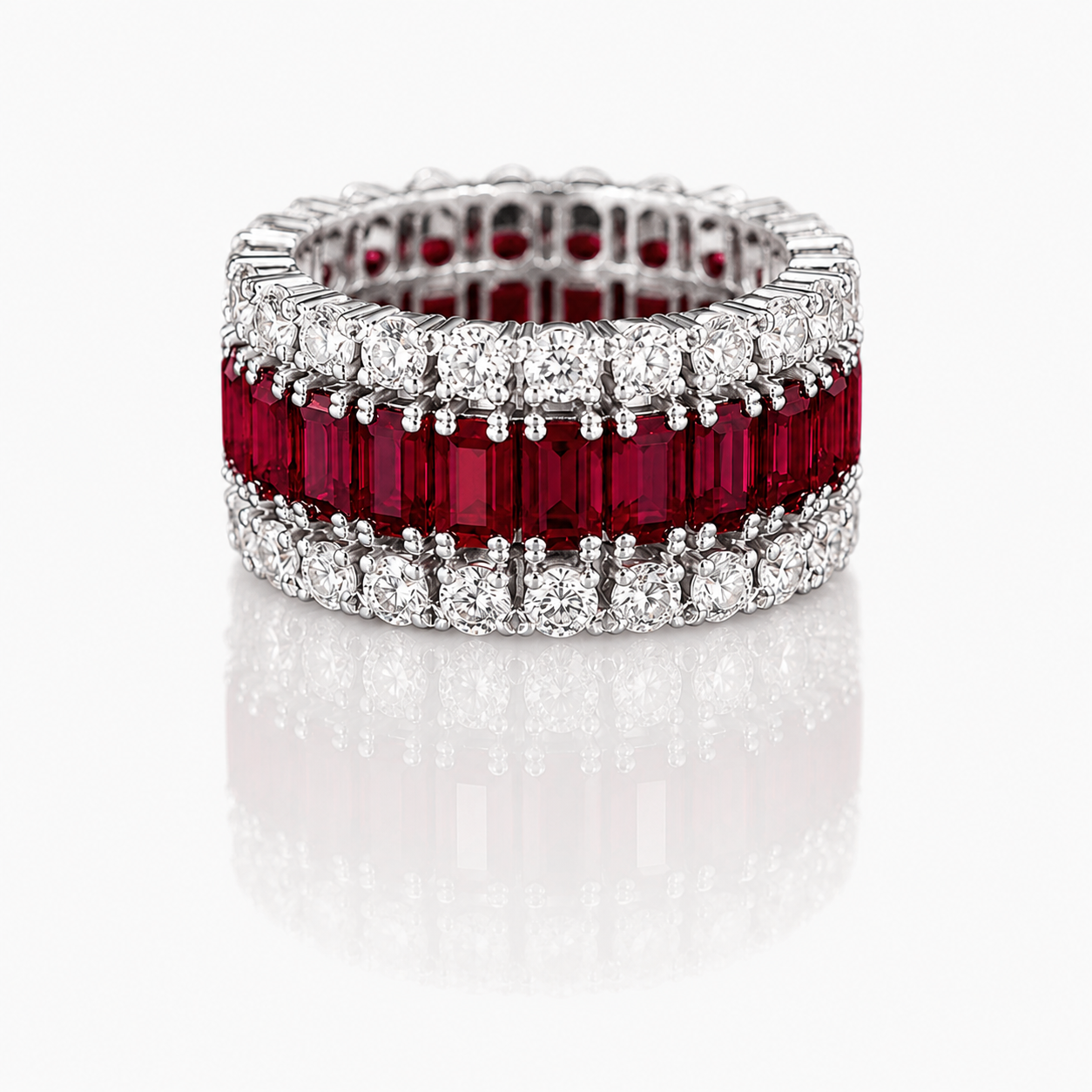 7.35ct Emerald Cut Ruby Sapphire Wedding Band