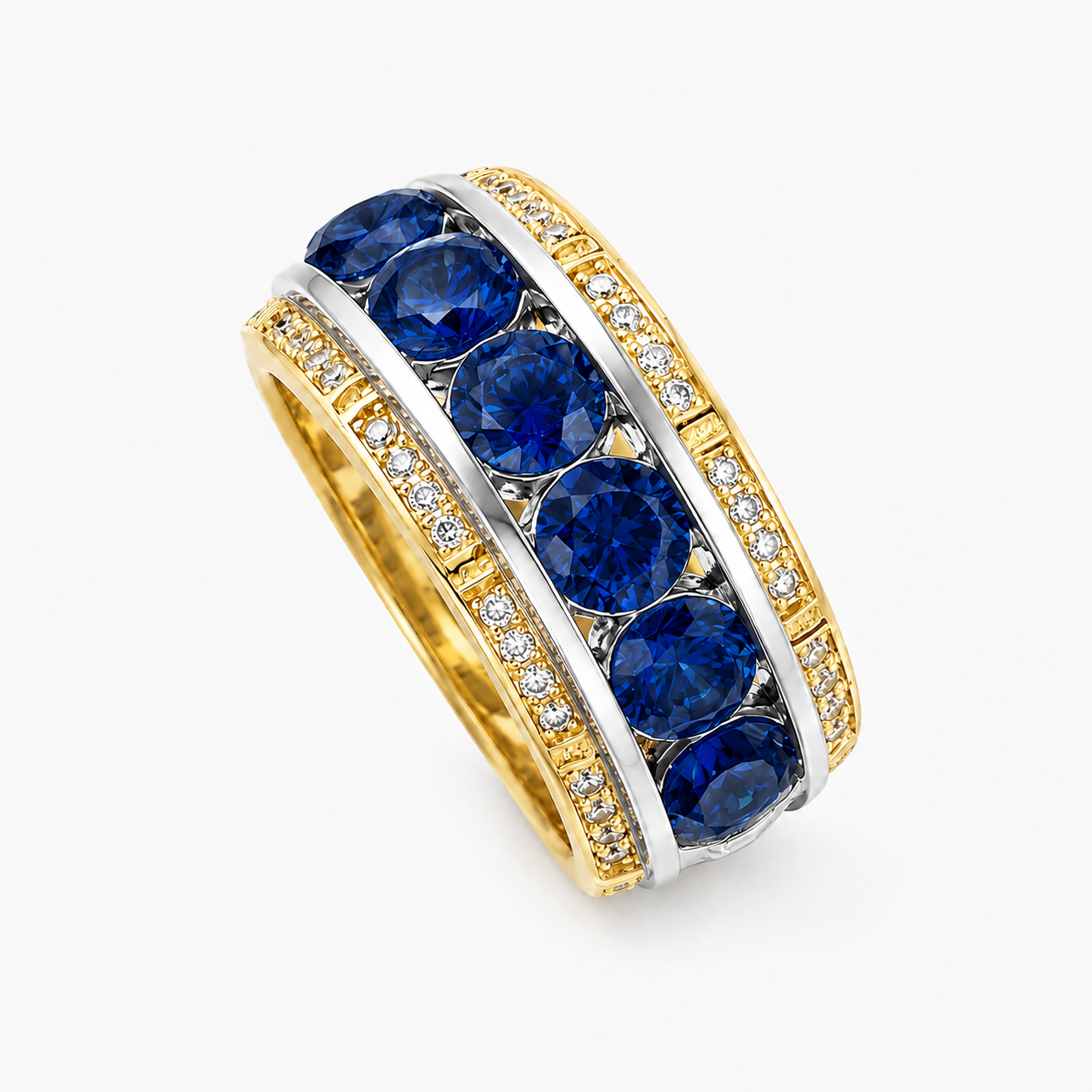 3.5ct Round Cut Blue / Black Sapphire Men's Eternity Ring (2 Color Options)