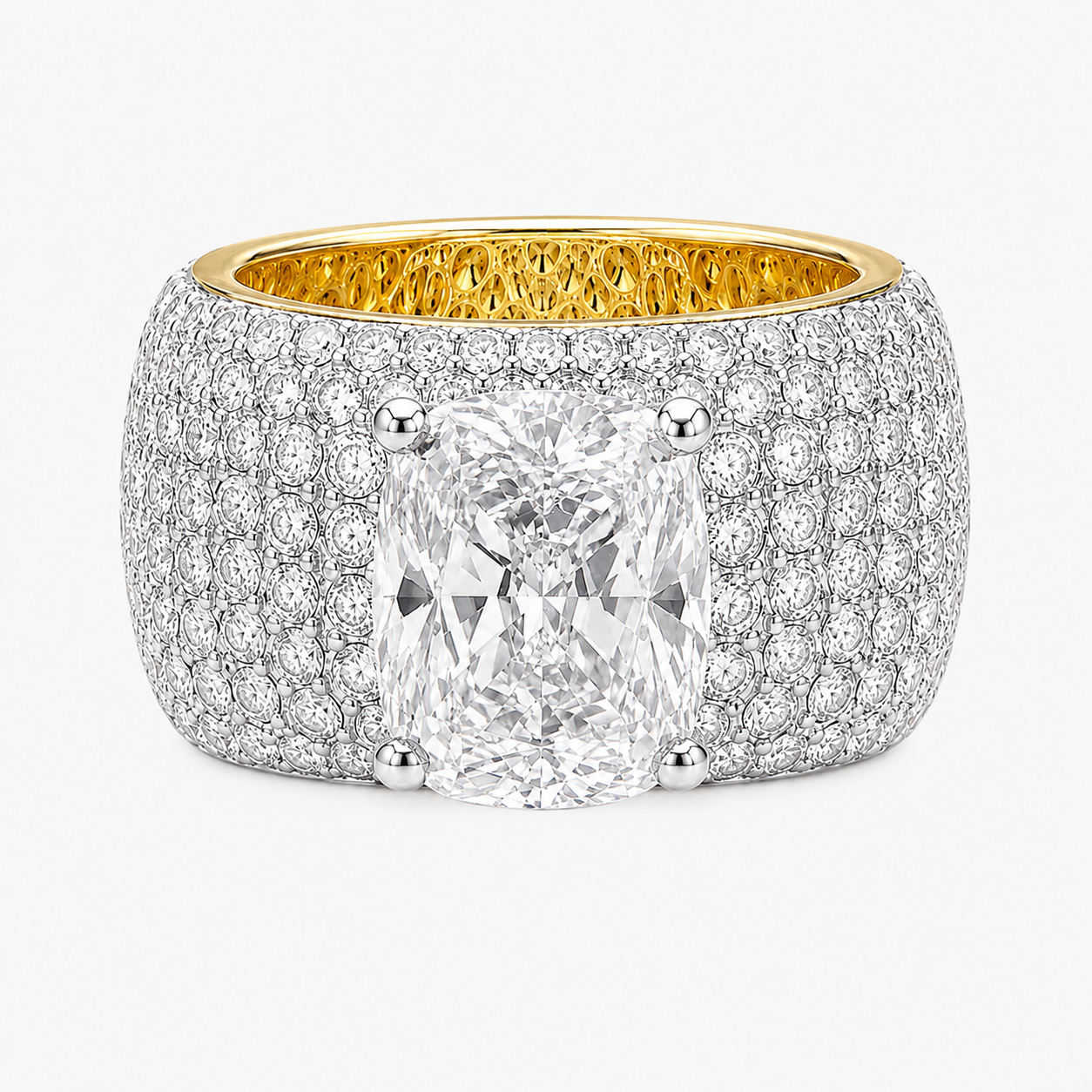 7ct Cushion Cut White Moissanite Pave Setting Engagement Ring (2 Color Options)