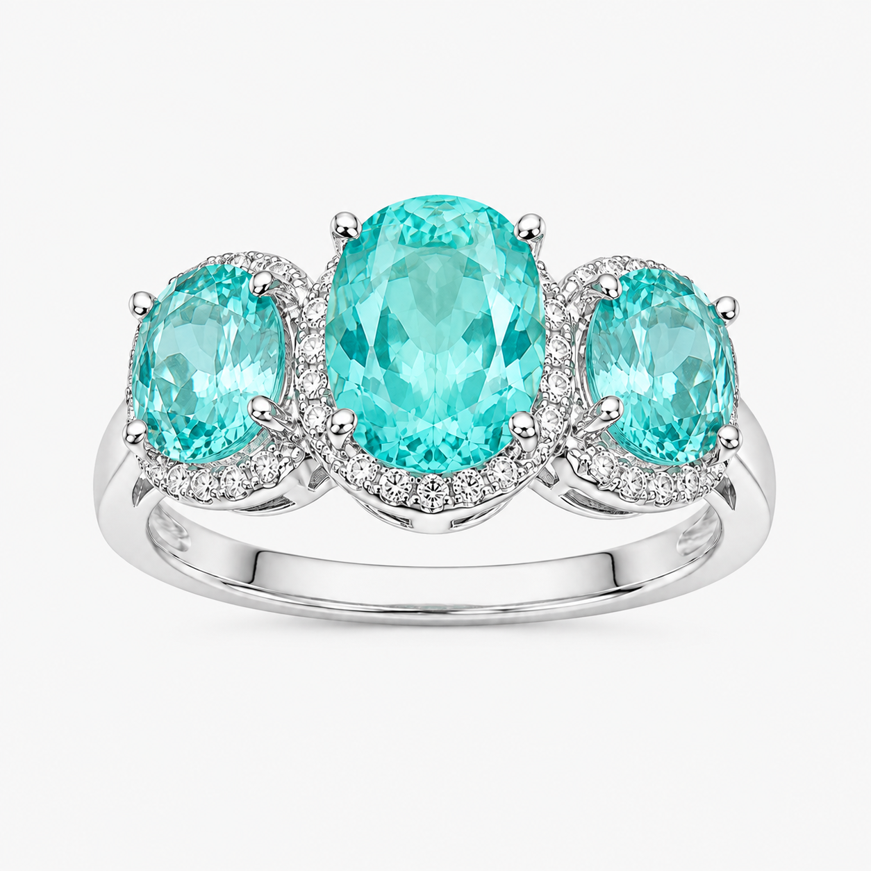 7.95ct Three-stone Halo Oval Cut Paraiba / Pink / Purple Sapphire Eternity Ring (3 Color Options)