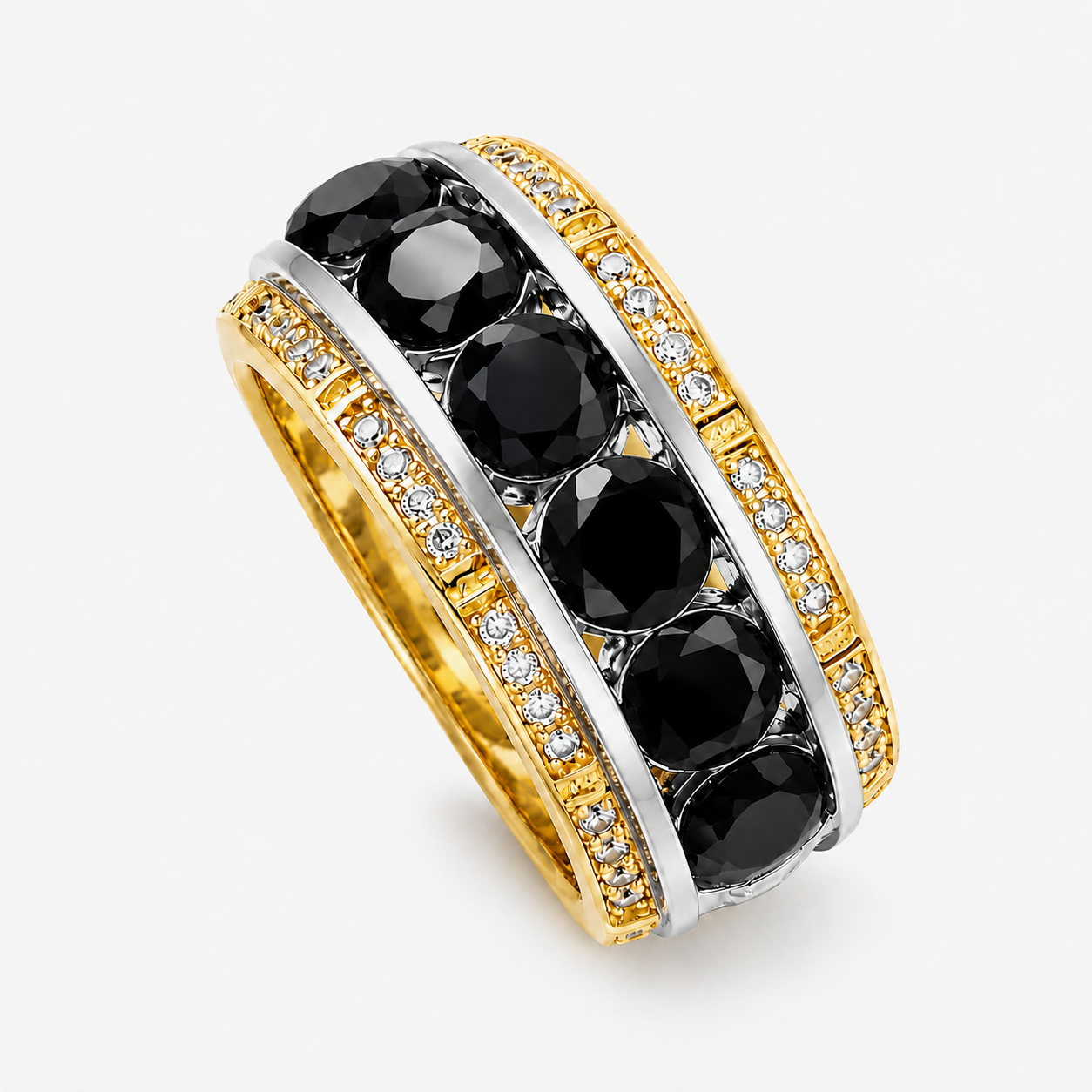 3.5ct Round Cut Blue / Black Sapphire Men's Eternity Ring (2 Color Options)