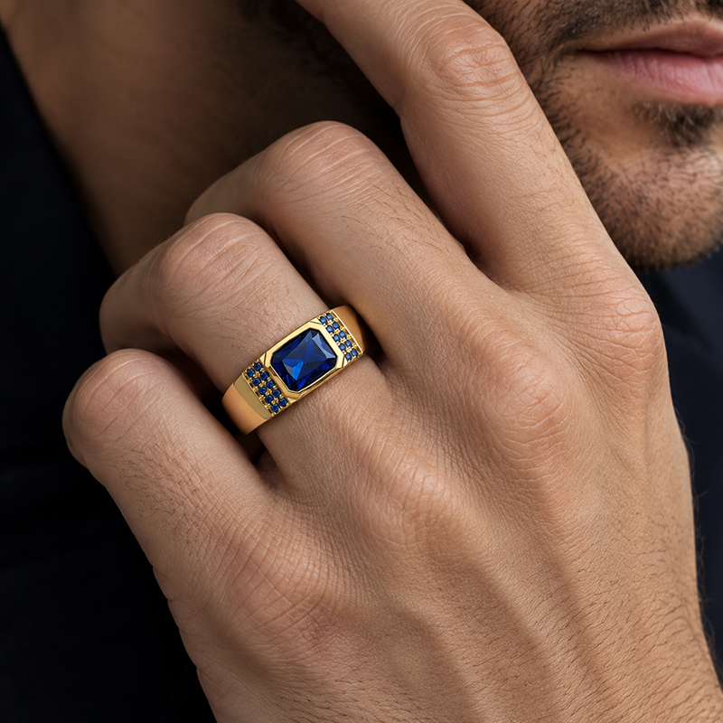 2ct Radiant Cut Blue Sapphire Men's Ring