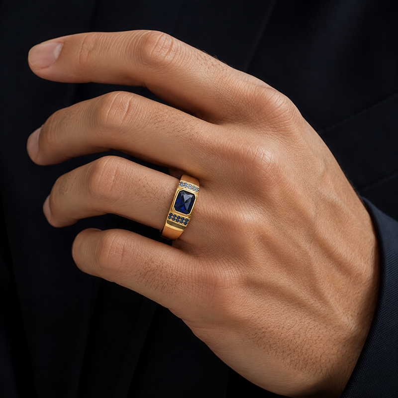 2ct Radiant Cut Blue Sapphire Men's Ring