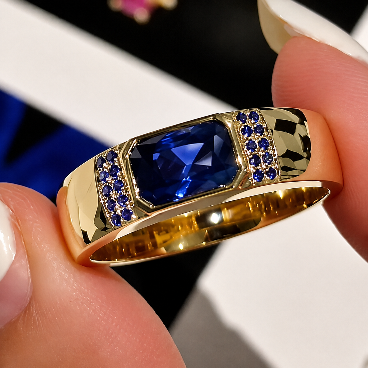 2ct Radiant Cut Blue Sapphire Men's Ring