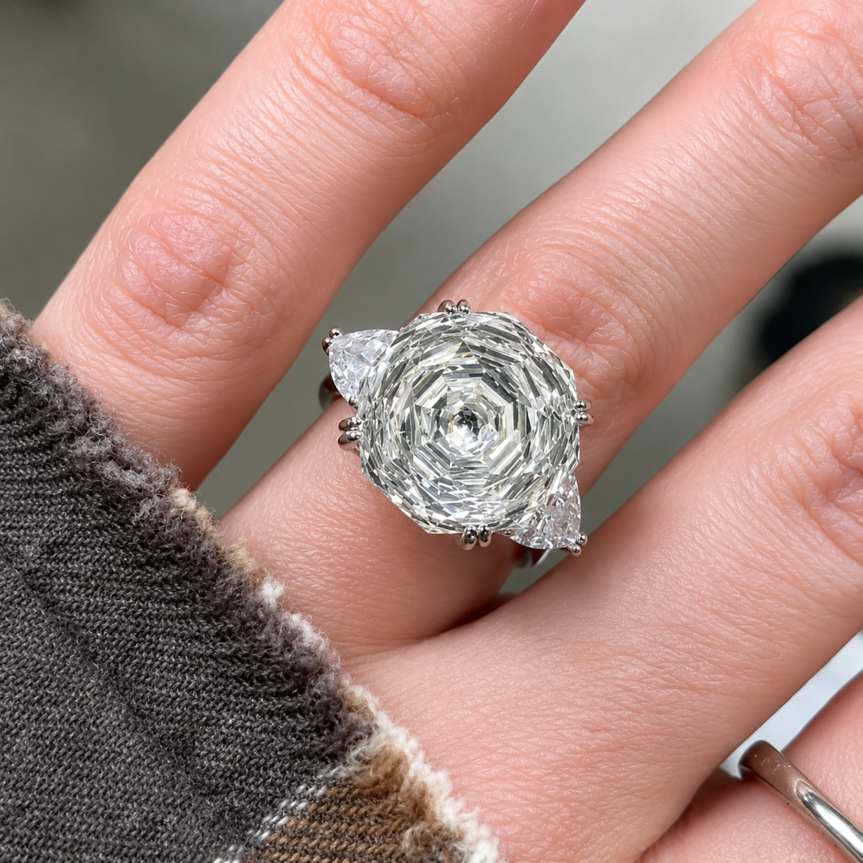 5ct Rose Cut White Sapphire Three-Stone Engagement Ring