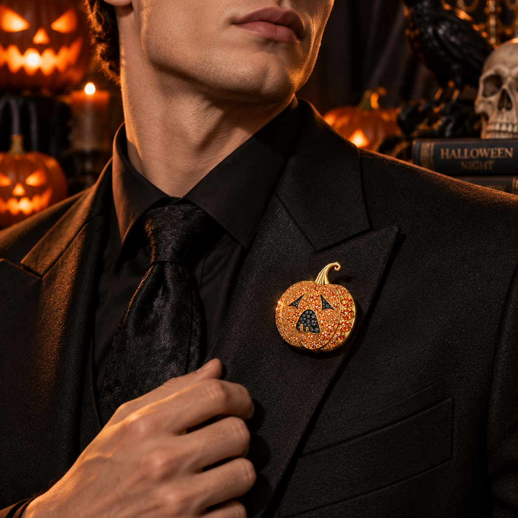 Original Design - Round Cut Orange Sapphire Pumpkin Brooch