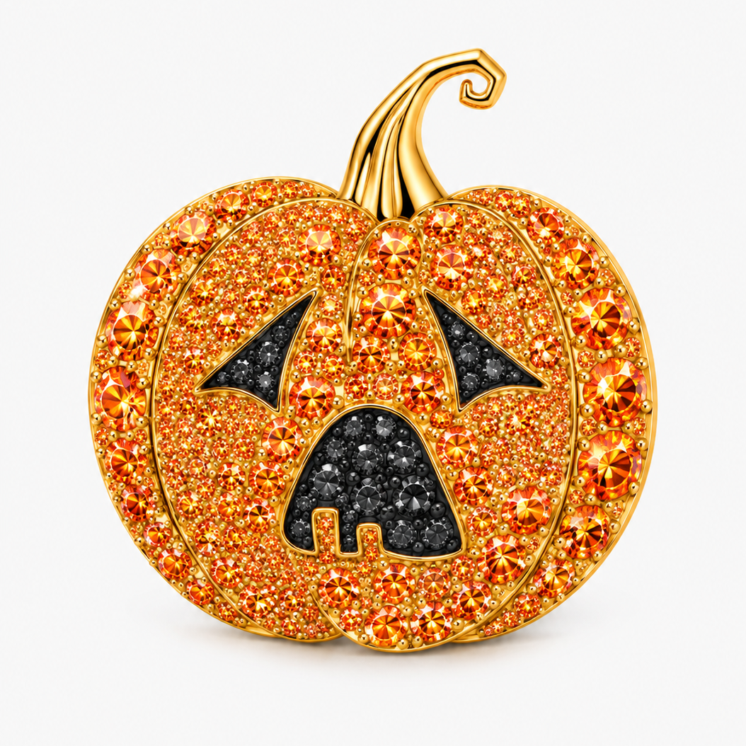 Original Design - Round Cut Orange Sapphire Pumpkin Brooch