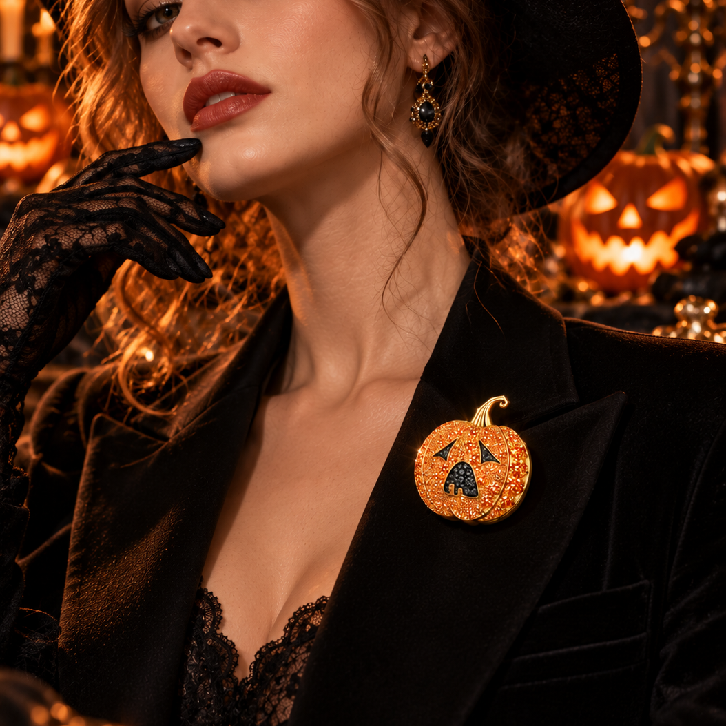 Original Design - Round Cut Orange Sapphire Pumpkin Brooch