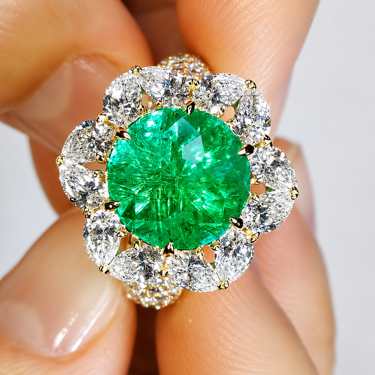 Fashion 3.25ct Round Cut Green Sapphire Halo Cocktail Ring