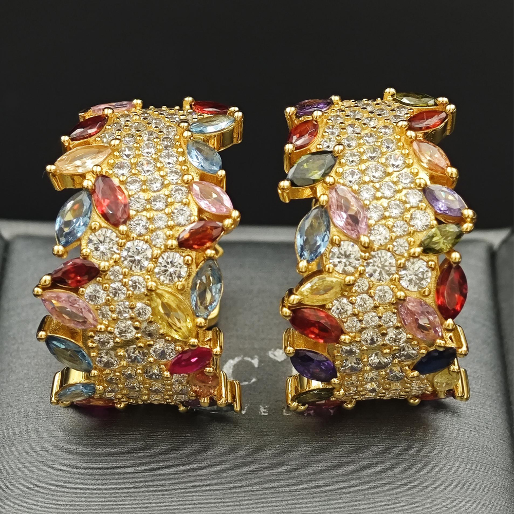 Marquise&Round Cut Rainbow Sapphire Diamond Hoop Earrings