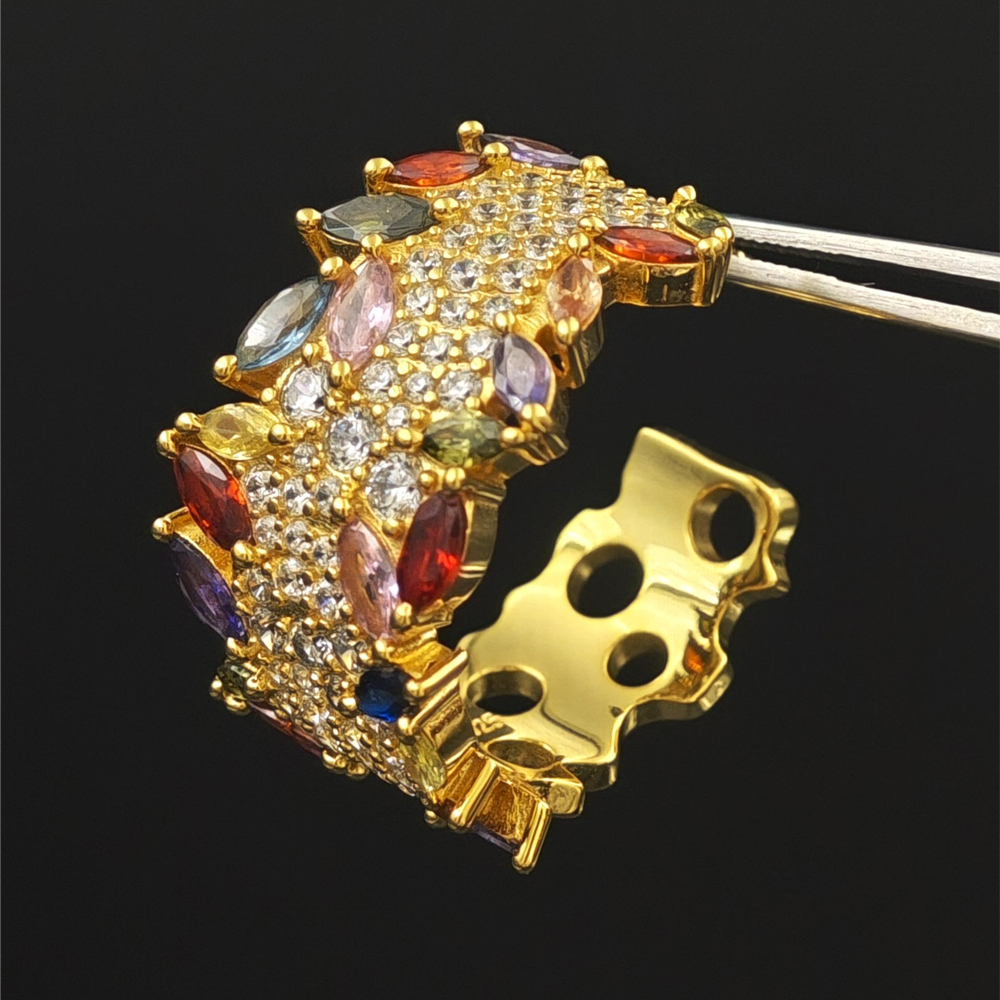 Marquise&Round Cut Rainbow Sapphire Diamond Hoop Earrings