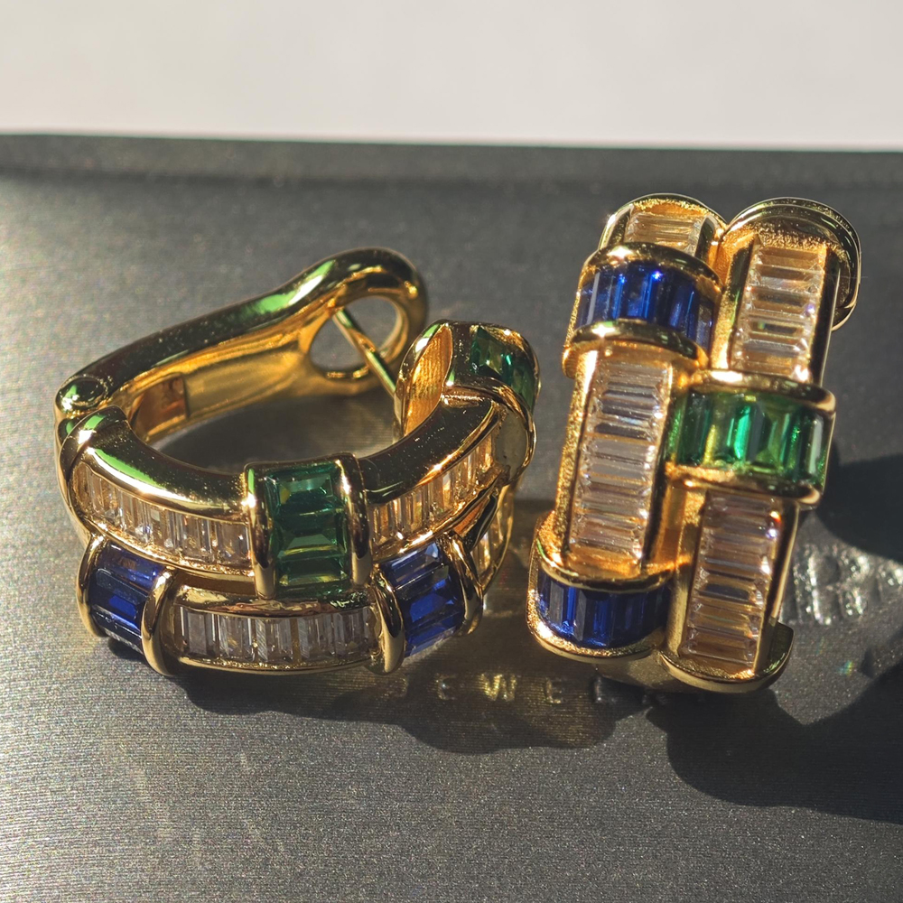 Emerald Cut Multi-color Gemstone Hoop Earrings