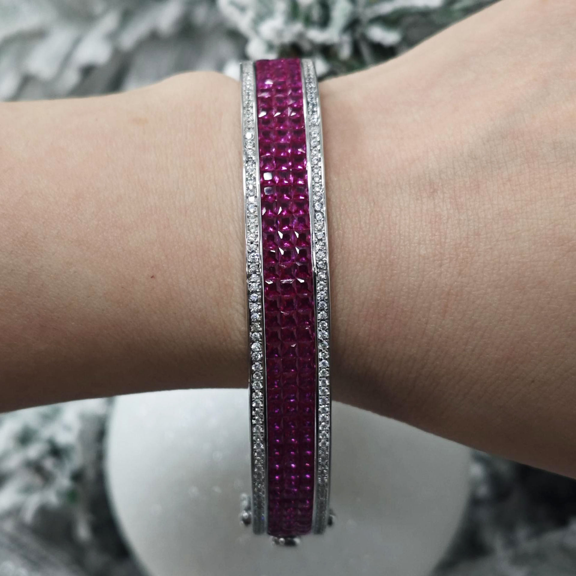 Three-Row Two-tone Invisible Setting Princess Cut Bracelet