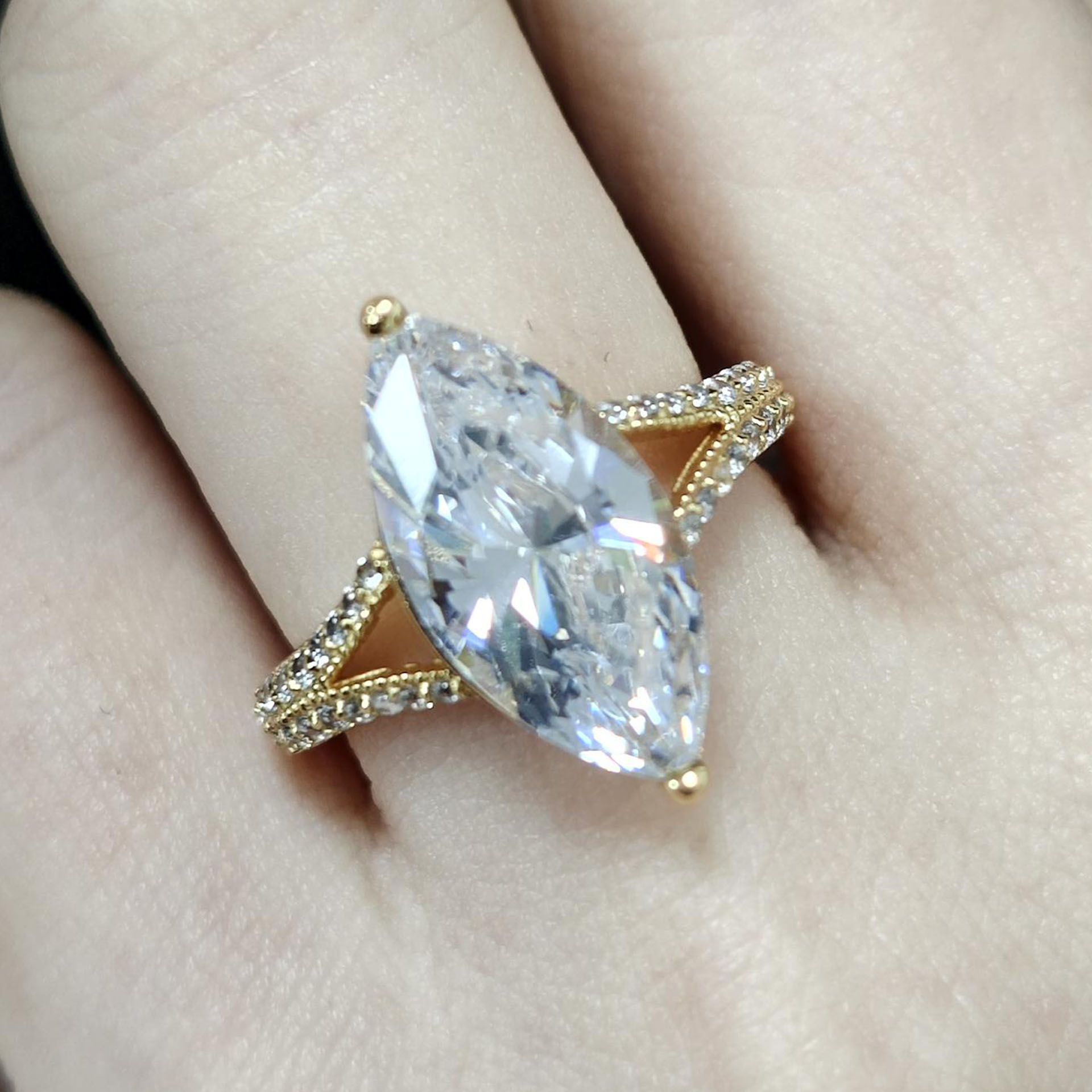 4ct Split Shank Marquise Cut White Sapphire Engagement Ring