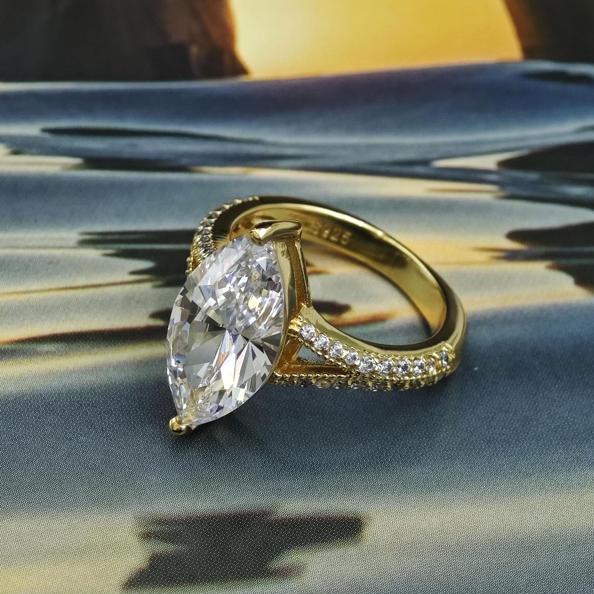 4ct Split Shank Marquise Cut White Sapphire Engagement Ring