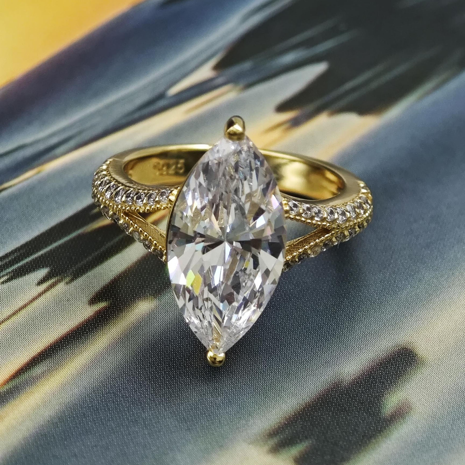 4ct Split Shank Marquise Cut White Sapphire Engagement Ring