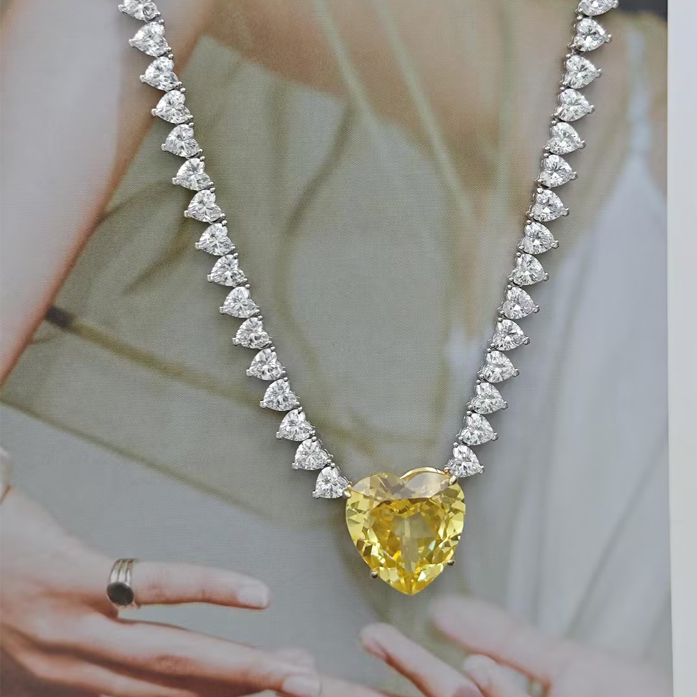 Two-tone Heart Cut Yellow Sapphire Necklace