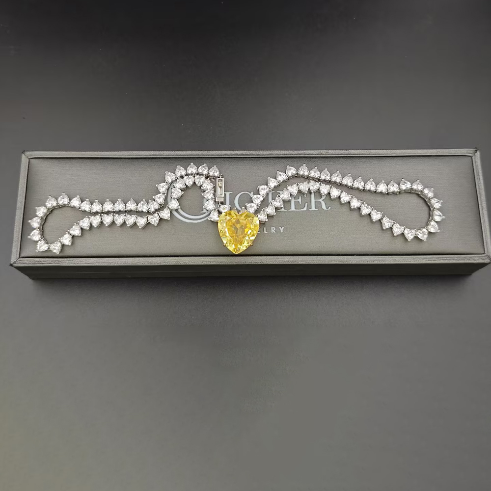 Two-tone Heart Cut Yellow Sapphire Necklace