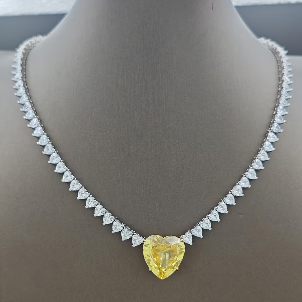 Two-tone Heart Cut Yellow Sapphire Necklace