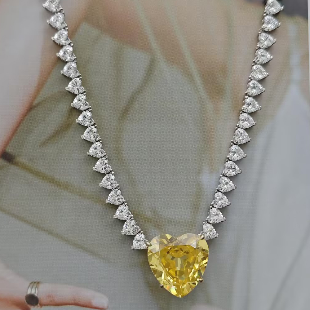 Two-tone Heart Cut Yellow Sapphire Necklace
