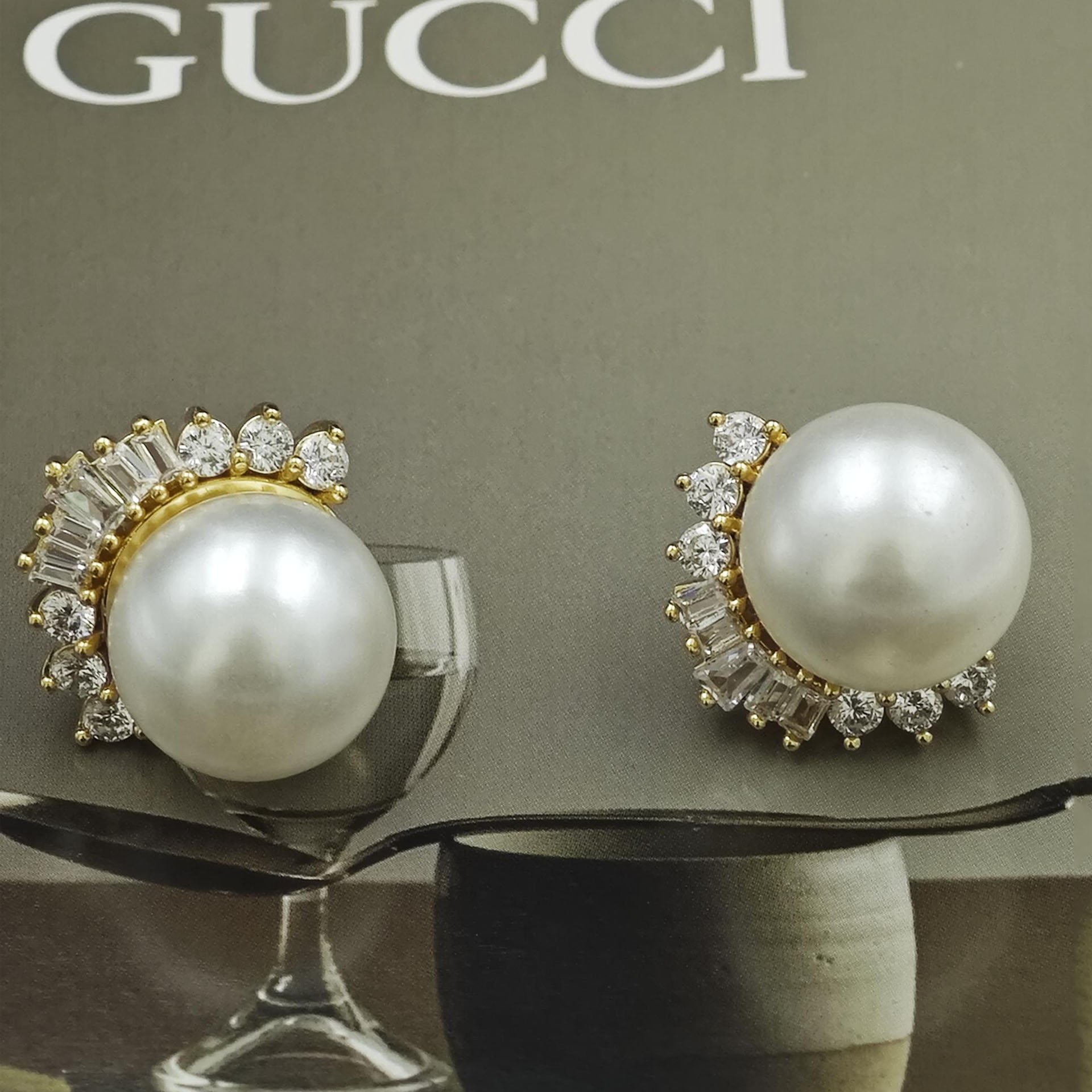 12MM Pearl&Diamond Sapphire Stud Earrings