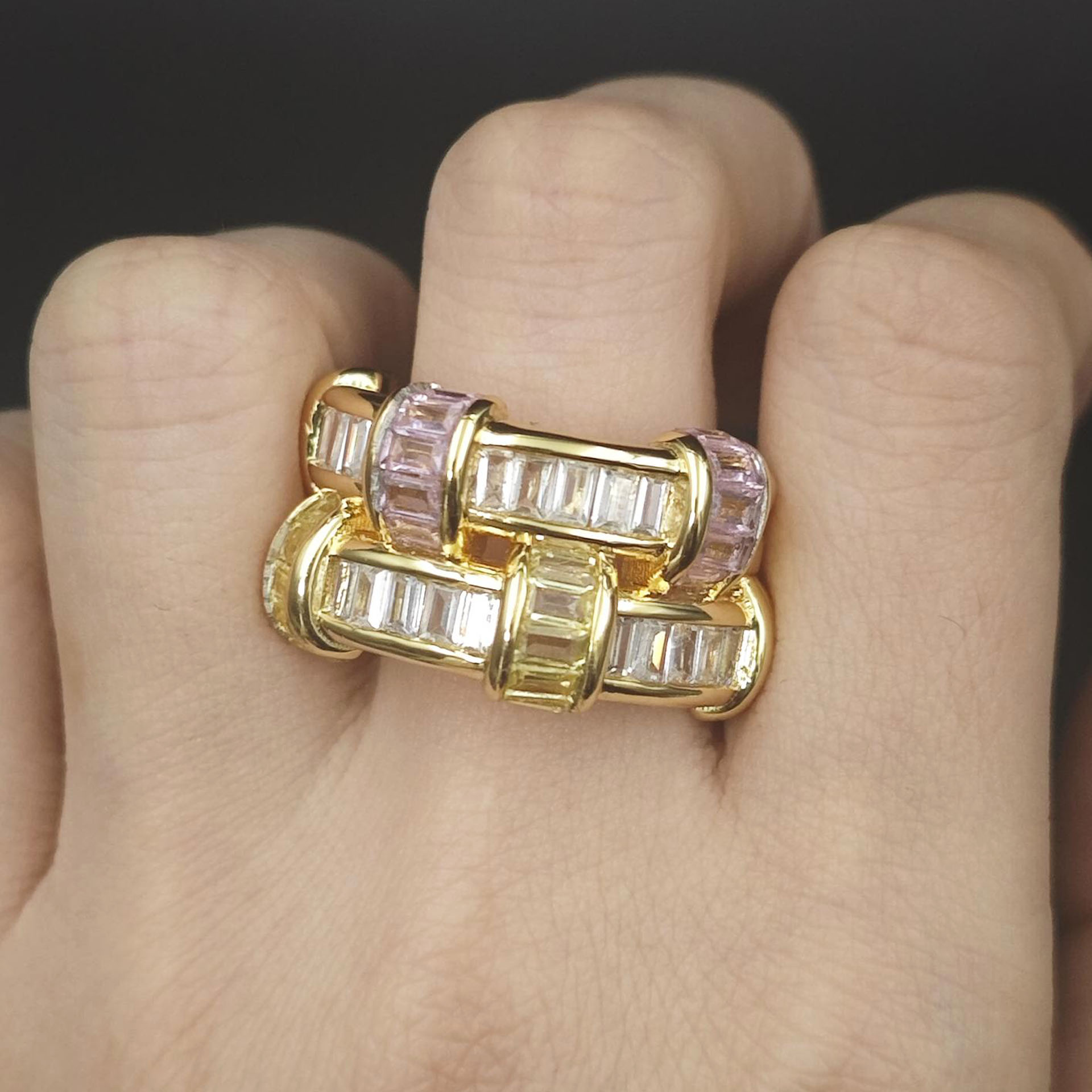 3pcs Fashion Emerald Cut Multi-color Ring&Earrings&Bracelet Set