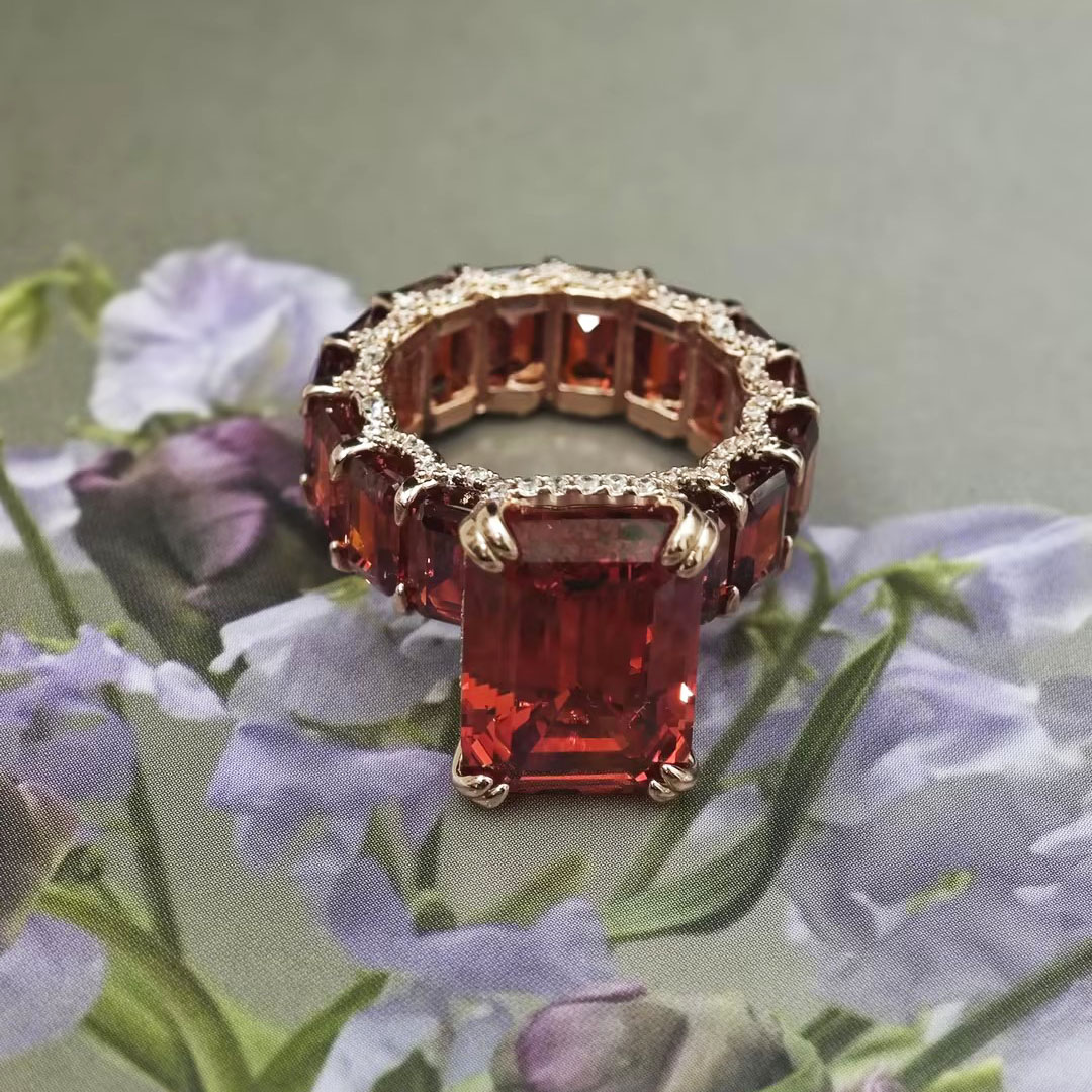 6ct Under Halo Emerald Cut Ruby Sapphire Engagement Ring