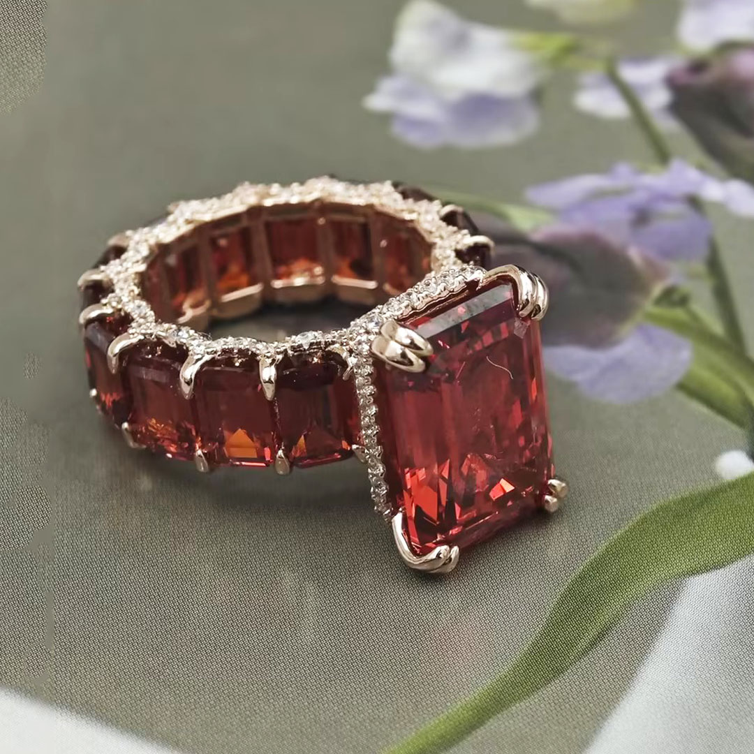 6ct Under Halo Emerald Cut Ruby Sapphire Engagement Ring