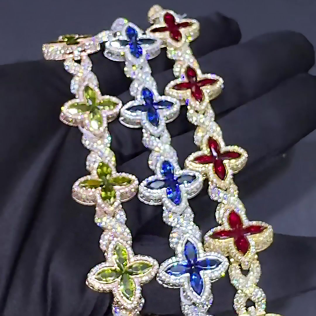 Marquise Cut Emerald Sapphire Chain Bracelet for Men