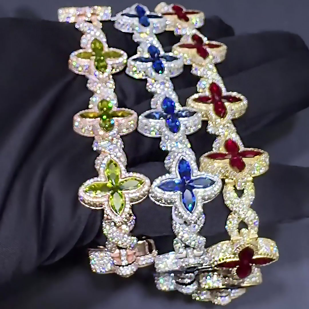 Marquise Cut Emerald Sapphire Chain Bracelet for Men