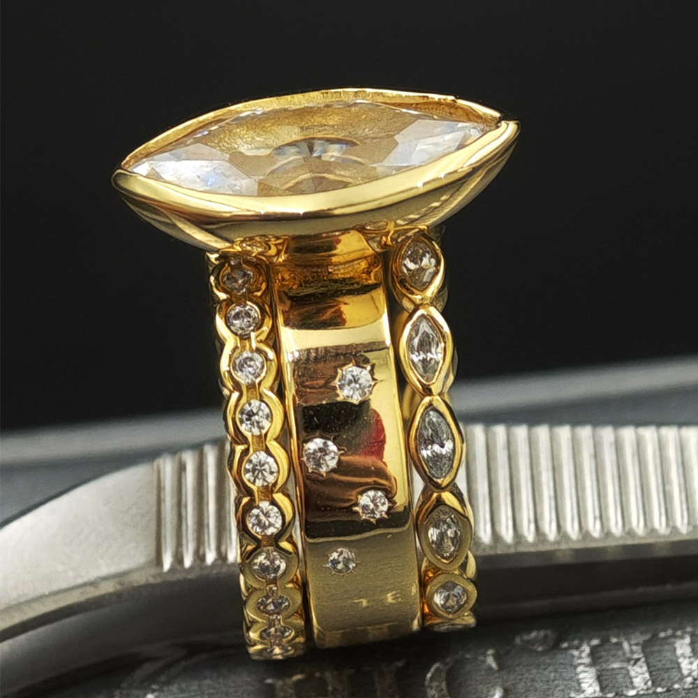 Bezel Setting 4ct Marquise Cut White Sapphire Wedding Set/3pcs