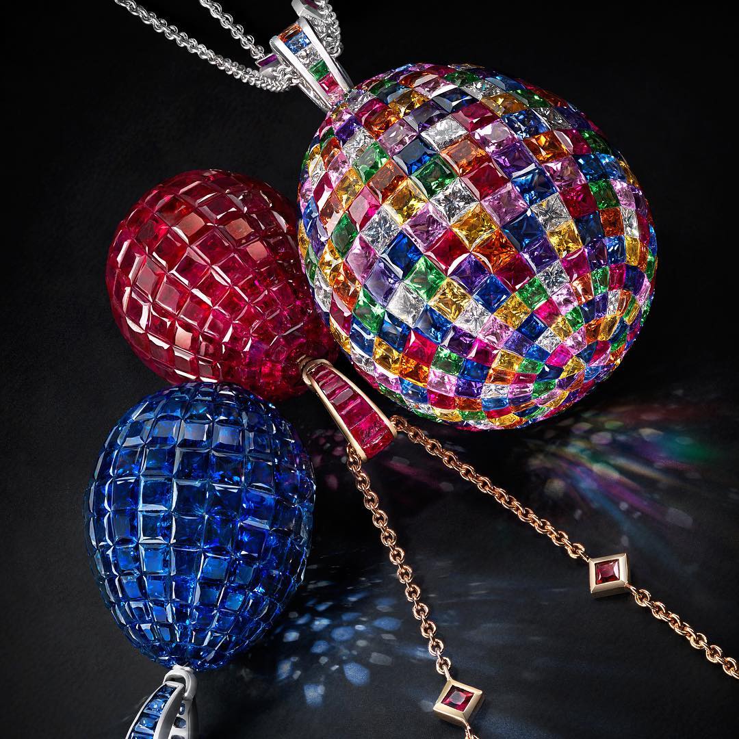 Invisible Setting Princess Cut Rainbow Egg Pendant Necklace