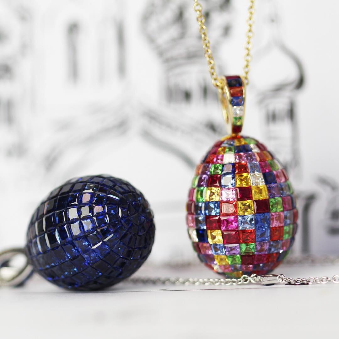 Invisible Setting Princess Cut Rainbow Egg Pendant Necklace