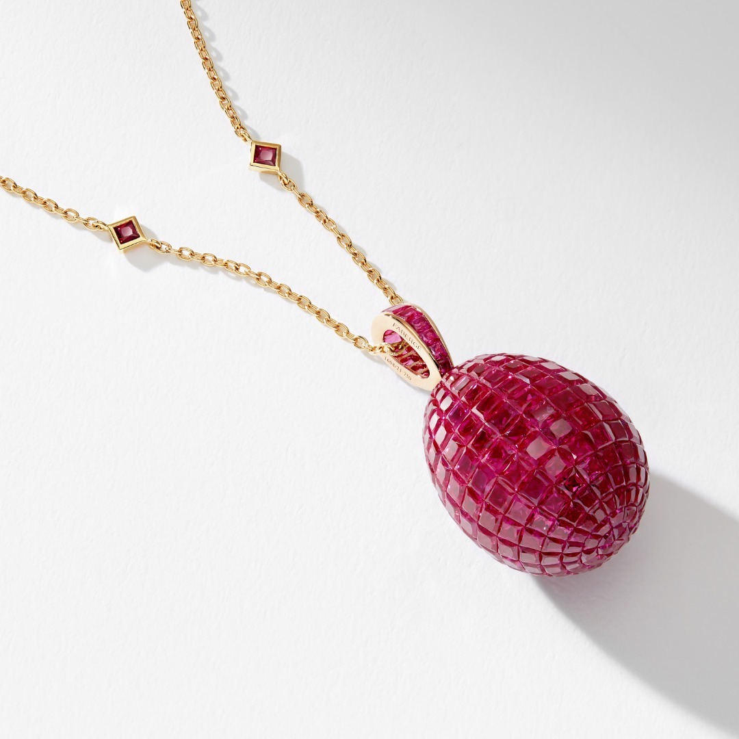 Invisible Setting Princess Cut Rainbow Egg Pendant Necklace