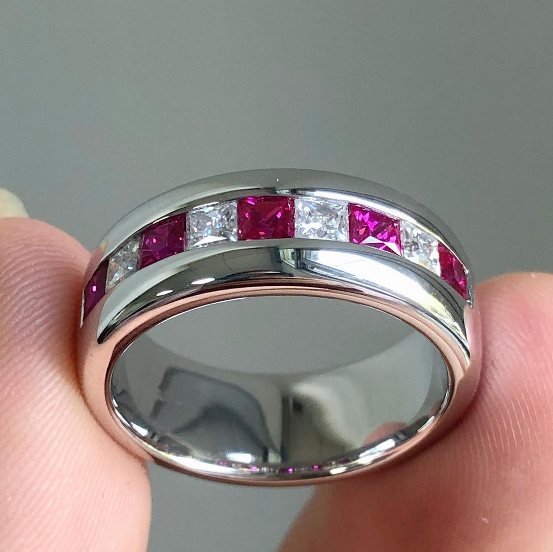 4.25ct Princess Cut Ruby Sapphire Men's Half Eternity Ring