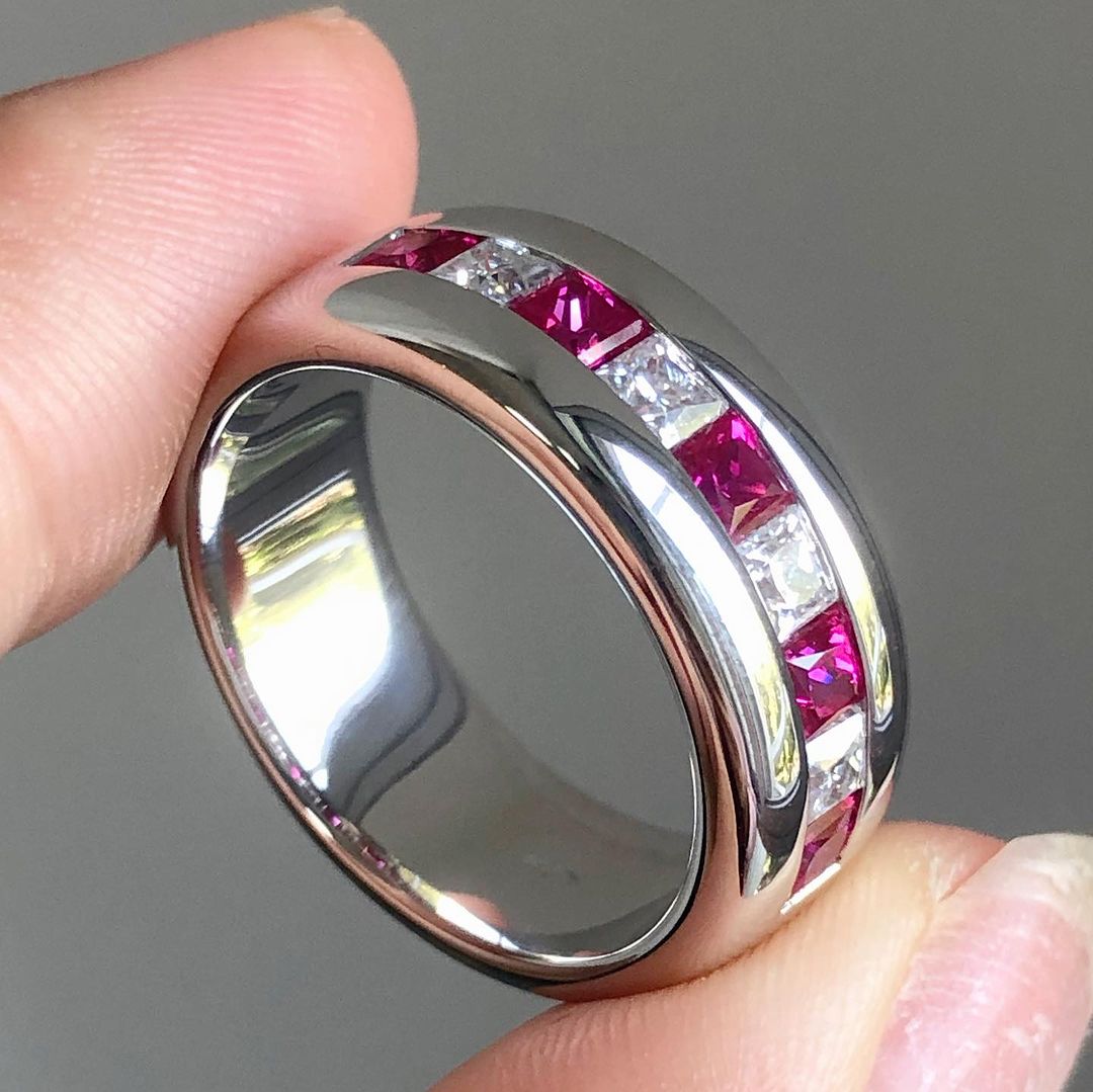 4.25ct Princess Cut Ruby Sapphire Men's Half Eternity Ring