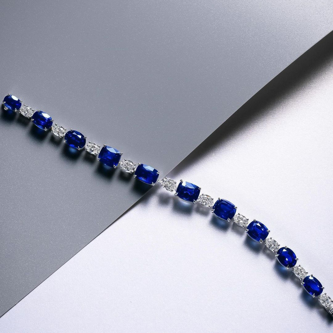 Fashion Two-tone Sapphire & White Sapphire Bracelet Chain