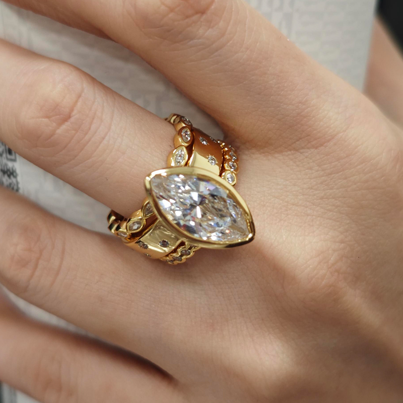 Bezel Setting 4ct Marquise Cut White Sapphire Wedding Set/3pcs