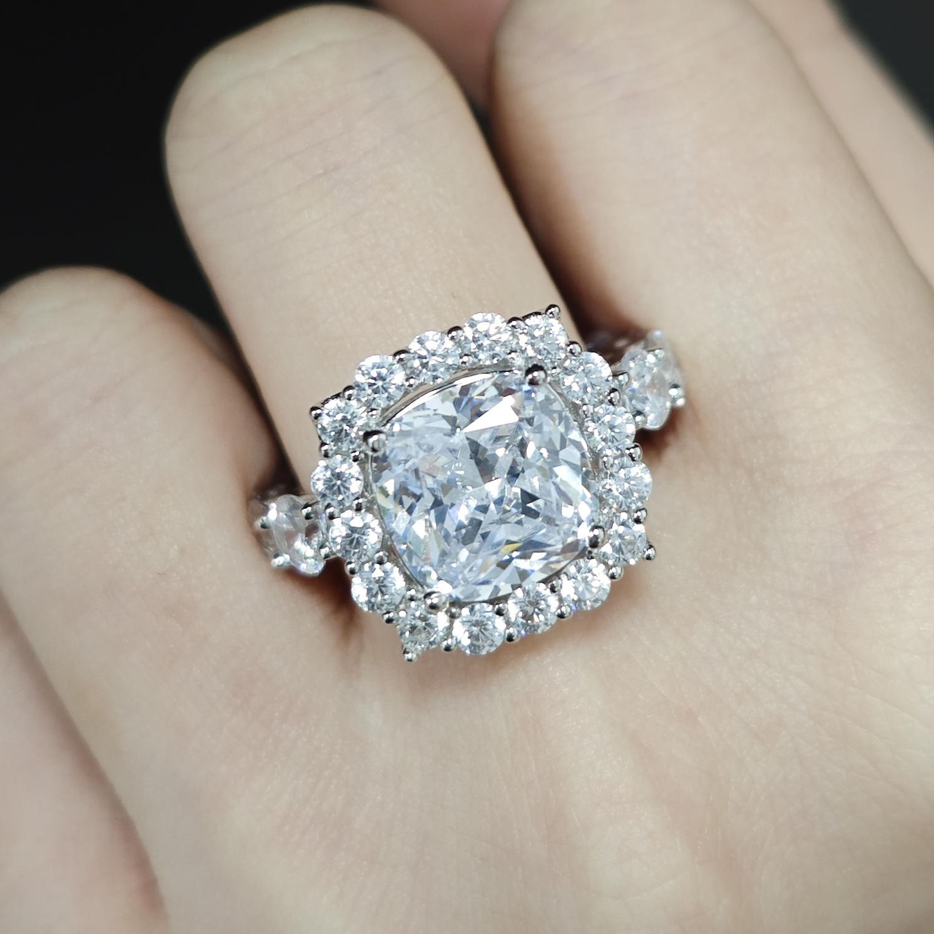 5ct Halo Cushion Cut White Sapphire Engagement Ring